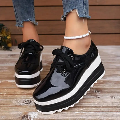 Women's Gloss-Finish Lace-Up Platform Sneakers – Product view | Hensley London