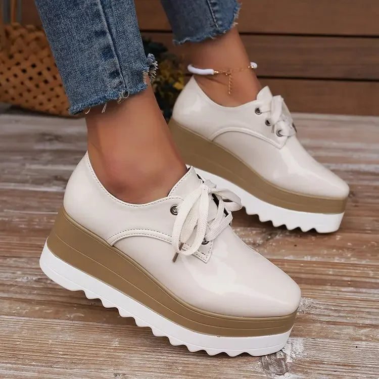 Women's Gloss-Finish Lace-Up Platform Sneakers – Product view | Hensley London