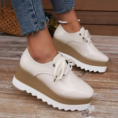 Women's Gloss-Finish Lace-Up Platform Sneakers – Product view | Hensley London