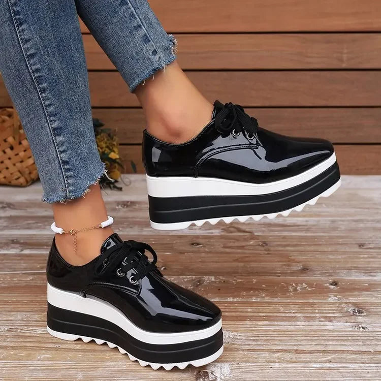 Women's Gloss-Finish Lace-Up Platform Sneakers – Product view | Hensley London