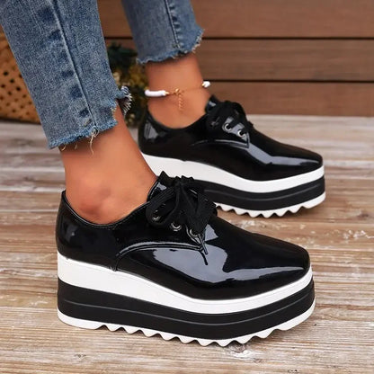 Women's Gloss-Finish Lace-Up Platform Sneakers – Product view | Hensley London
