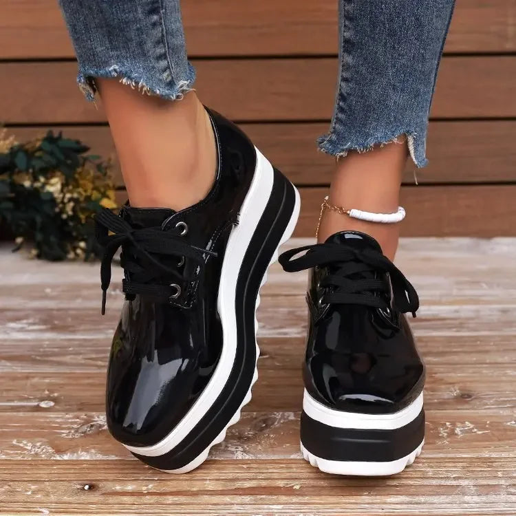 Women's Gloss-Finish Lace-Up Platform Sneakers – Product view | Hensley London