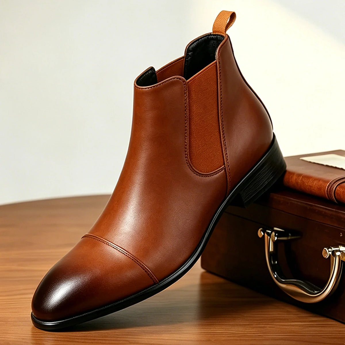 Men's Leather Chelsea Boots – Elastic Side Panels – Product view | Hensley London