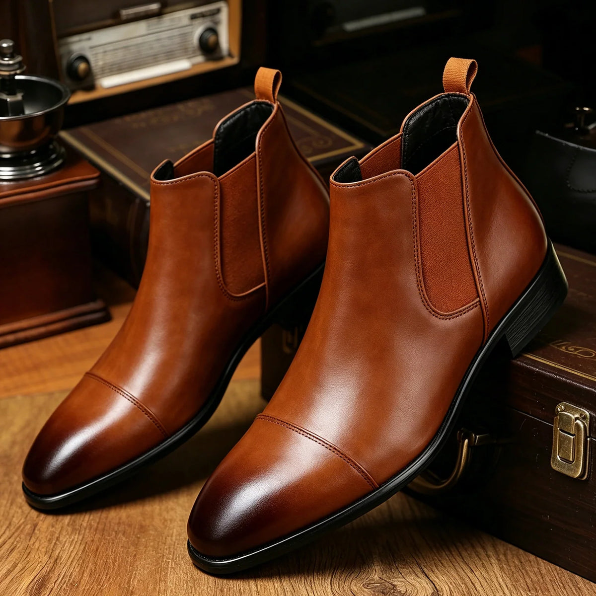 Men's Leather Chelsea Boots – Elastic Side Panels – Product view | Hensley London