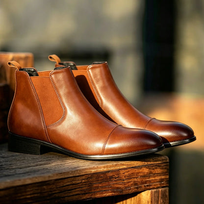 Men's Leather Chelsea Boots – Elastic Side Panels – Product view | Hensley London