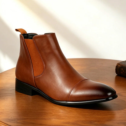 Men's Leather Chelsea Boots – Elastic Side Panels – Product view | Hensley London