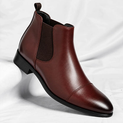 Men's Leather Chelsea Boots – Elastic Side Panels in Dark Brown – Product view | Hensley London