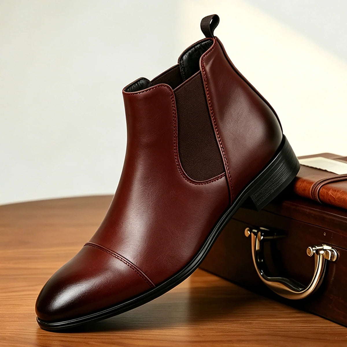 Men's Leather Chelsea Boots – Elastic Side Panels – Product view | Hensley London