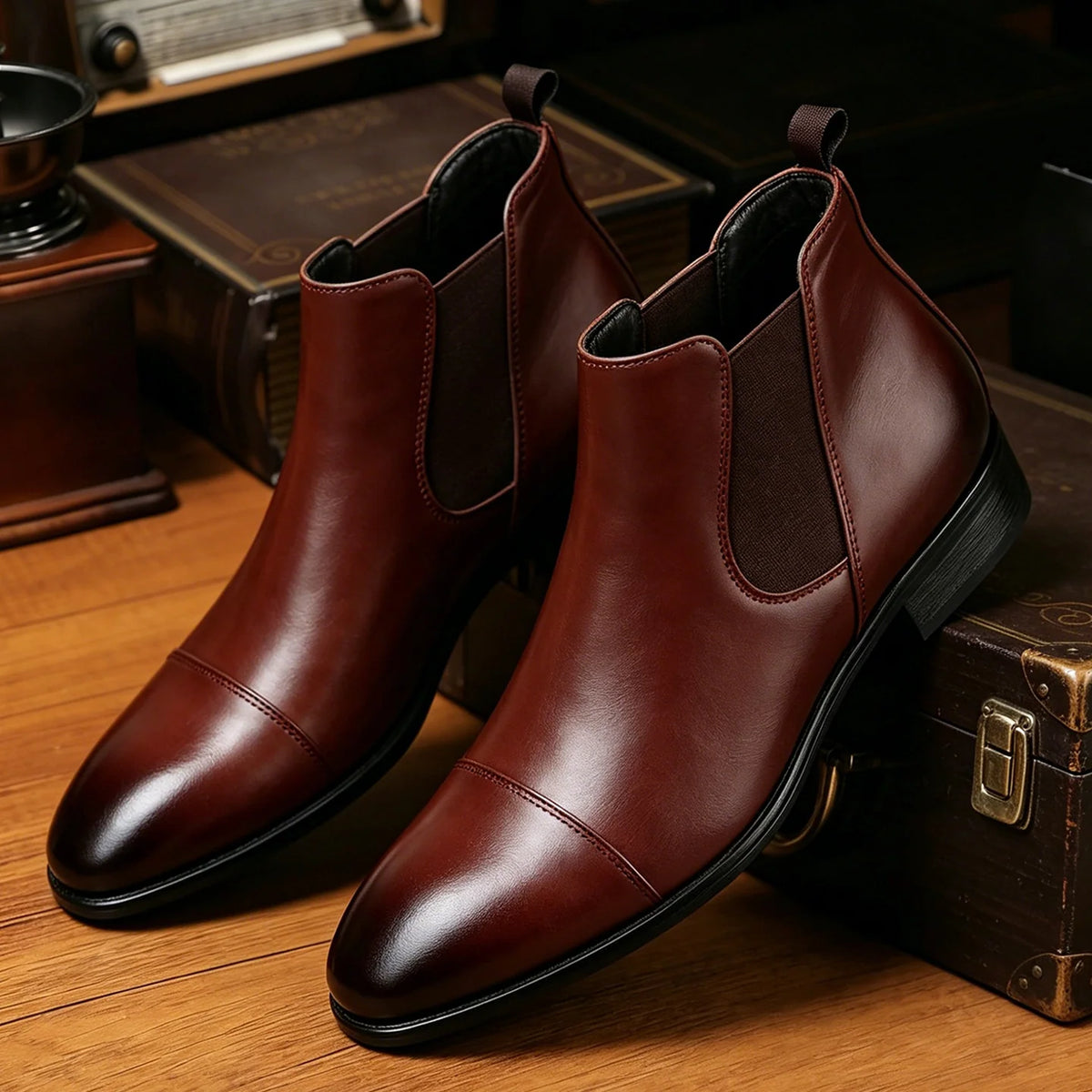 Men's Leather Chelsea Boots – Elastic Side Panels – Product view | Hensley London