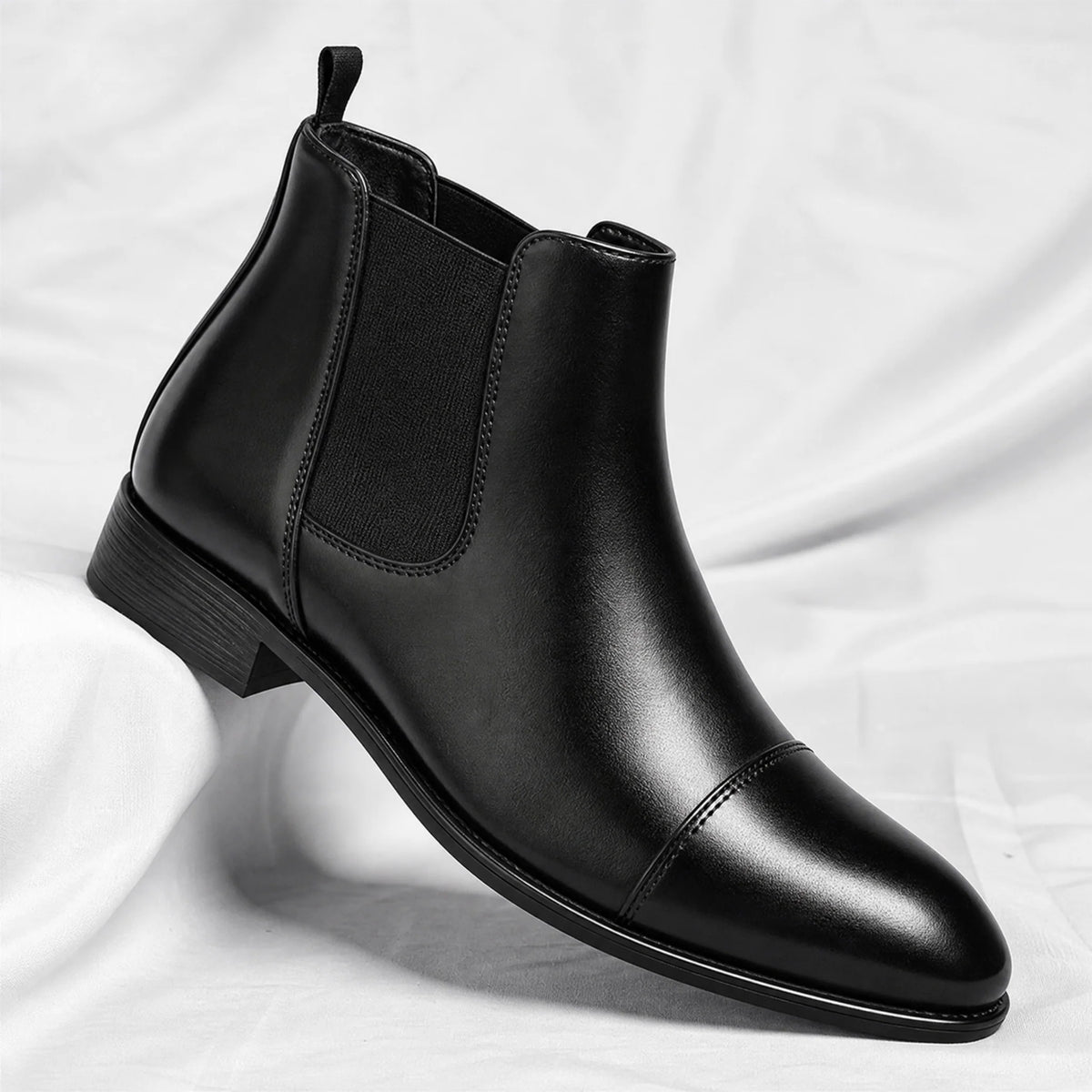 Men's Leather Chelsea Boots – Elastic Side Panels in Black – Product view | Hensley London