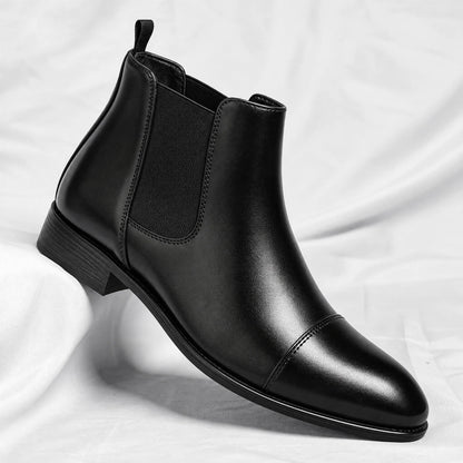 Men's Leather Chelsea Boots – Elastic Side Panels in Black – Product view | Hensley London