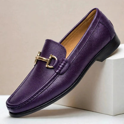Men's Textured Moc-Toe Bit Loafers in Purple – product view | Hensley London