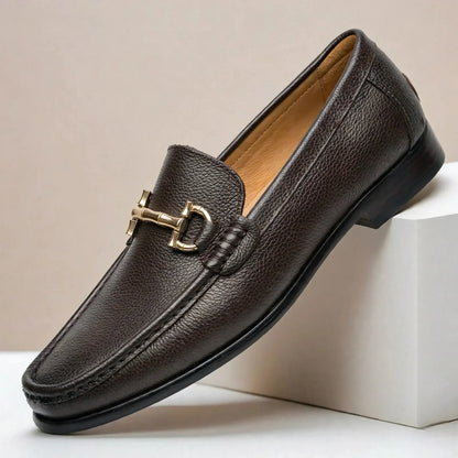 Men's Textured Moc-Toe Bit Loafers in Brown – product view | Hensley London