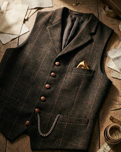 Men's Tweed Lapelled Waistcoat - front view | Hensley London