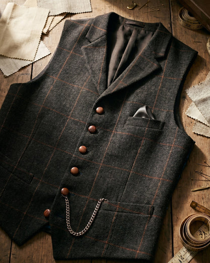 Men's Tweed Lapelled Waistcoat - side view | Hensley London