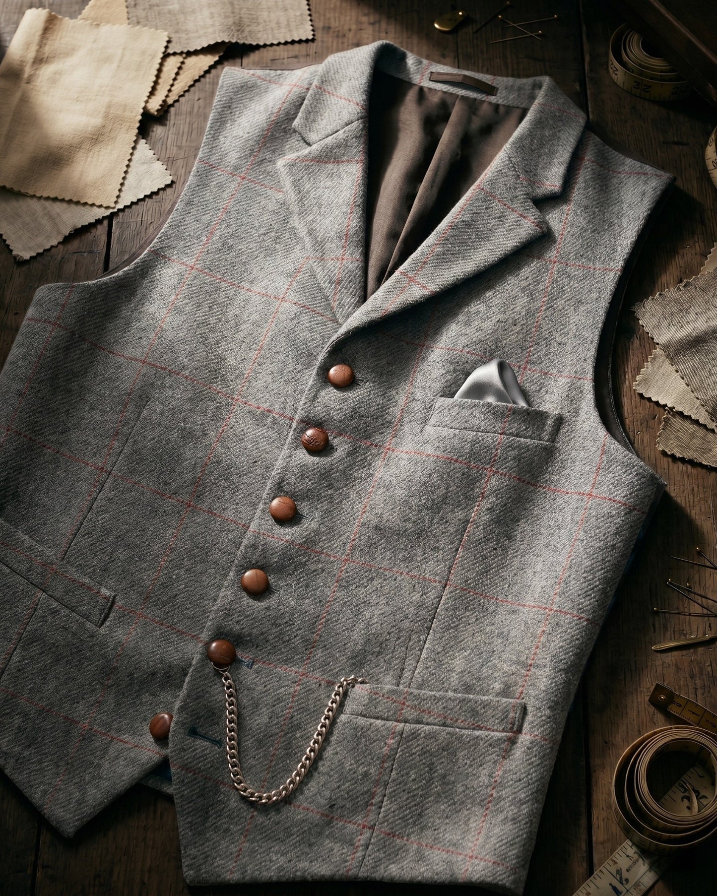 Men's Tweed Lapelled Waistcoat - back view | Hensley London