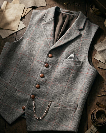 Men's Tweed Lapelled Waistcoat - back view | Hensley London