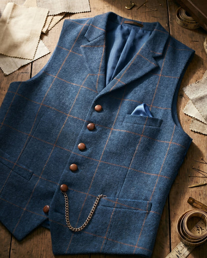 Men's Tweed Lapelled Waistcoat - detail view | Hensley London