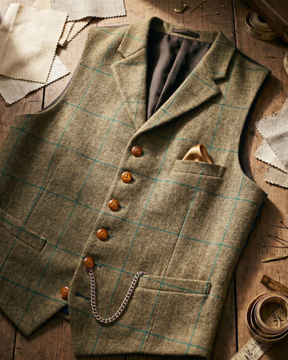 Men's Tweed Lapelled Waistcoat - fabric detail | Hensley London