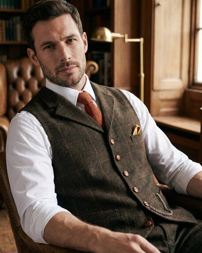 Men's Tweed Lapelled Waistcoat - lifestyle view | Hensley London