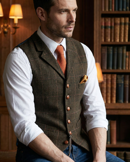 Men's Tweed Lapelled Waistcoat - studio view | Hensley London