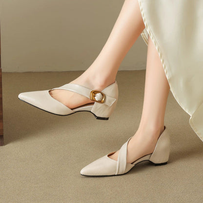 Women's Leather d'Orsay Pointed-Toe Pumps - side view | Hensley London