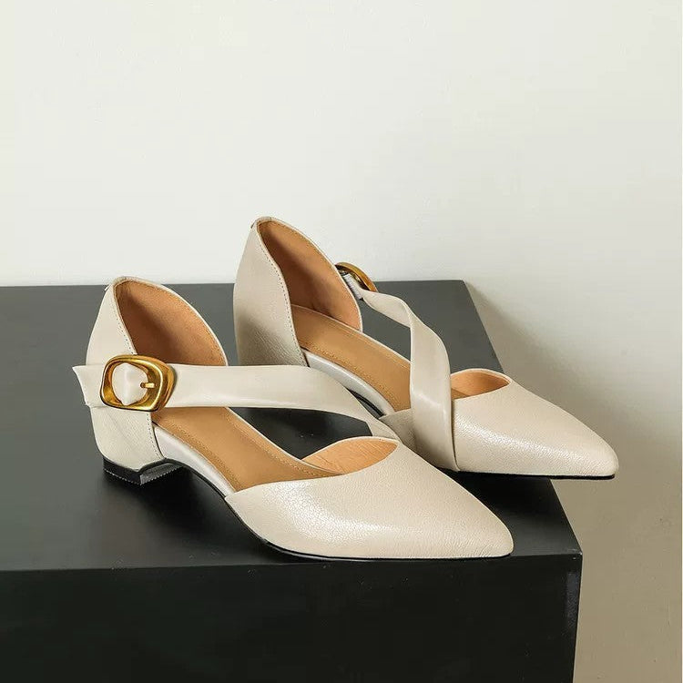 Women's Leather d'Orsay Pointed-Toe Pumps - buckle detail | Hensley London