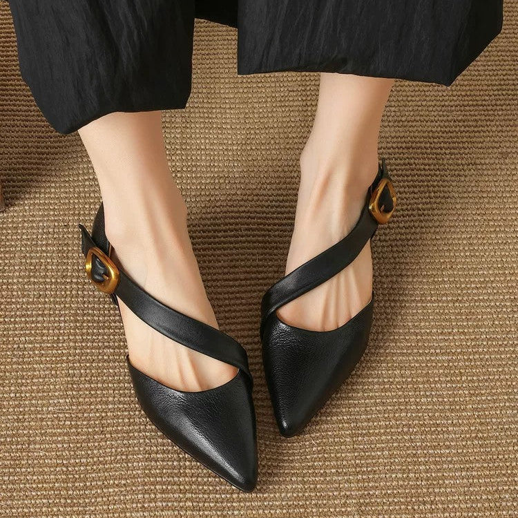 Women's Leather d'Orsay Pointed-Toe Pumps - styled view | Hensley London