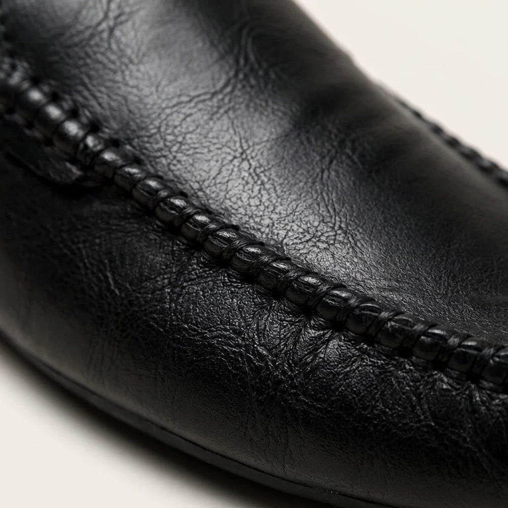 Men's Grained Leather Backless Mule Loafers in Brown – cord detail view | Hensley London