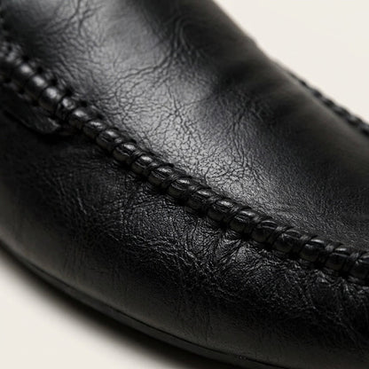Men's Grained Leather Backless Mule Loafers in Brown – cord detail view | Hensley London
