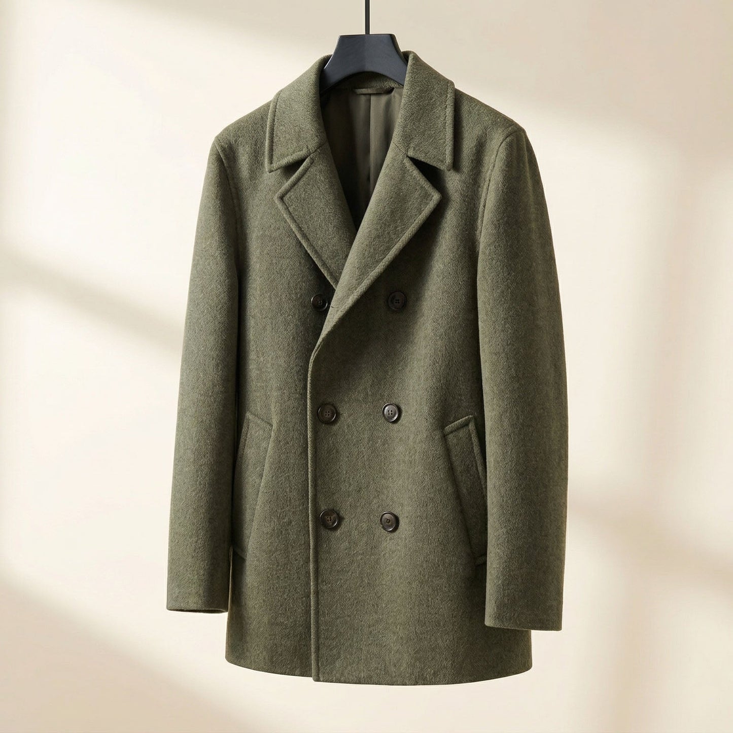 Men's Wool Double-Breasted Coat - front view | Hensley London