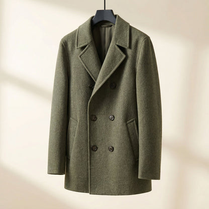 Men's Wool Double-Breasted Coat - front view | Hensley London