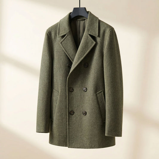 Men's Wool Double-Breasted Coat - front view | Hensley London
