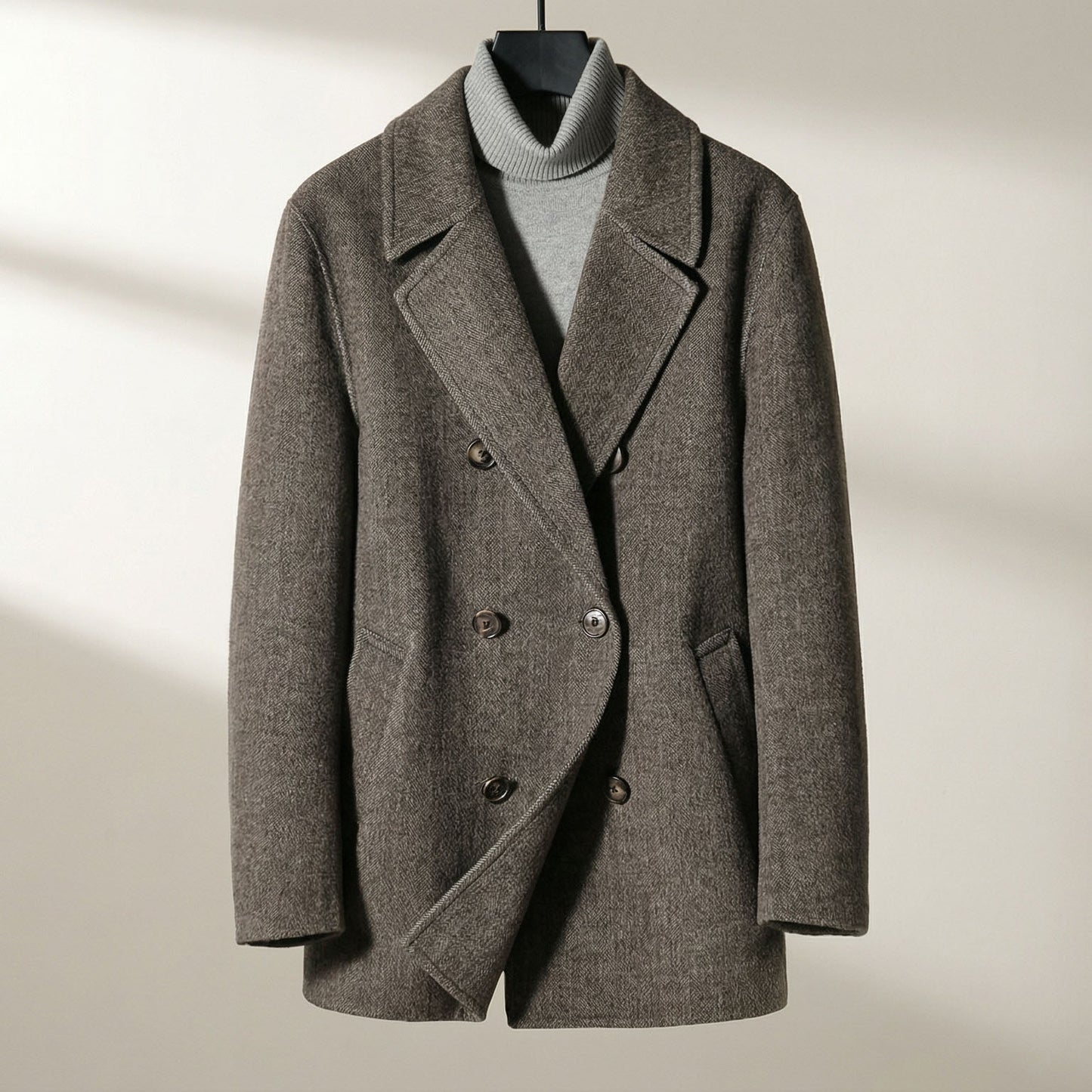 Men's Wool Double-Breasted Coat - detail view | Hensley London