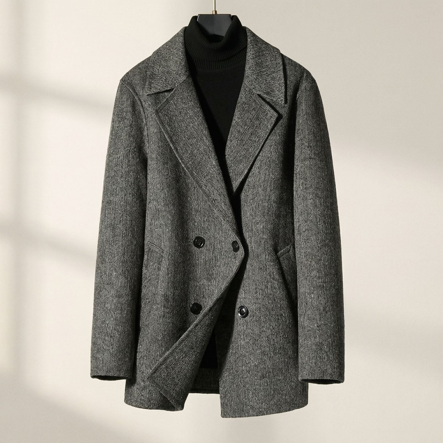 Men's Wool Double-Breasted Coat - detail view | Hensley London