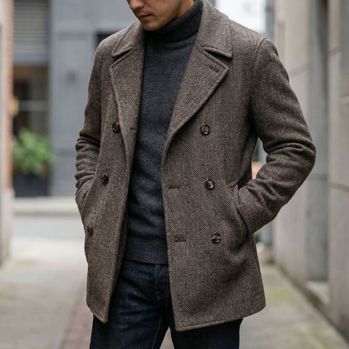Men's Wool Double-Breasted Coat - detail view | Hensley London