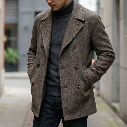 Men's Wool Double-Breasted Coat - detail view | Hensley London