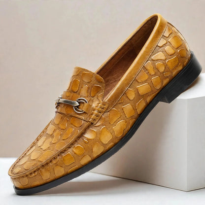 Men's Croc-Embossed Bit-Detail Loafers in Yellow – product view | Hensley London