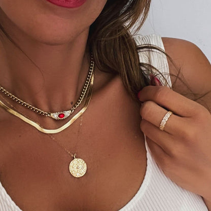 Vintage-Inspired Necklace with Gemstone Simulant Pendant – 18K Waterproof Gold, Hypoallergenic, 15-Inch Length, Available in Ruby, Emerald, Citrine 3