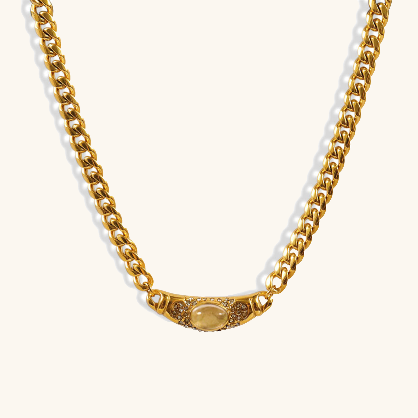 Vintage-Inspired Necklace with Gemstone Simulant Pendant – 18K Waterproof Gold, Hypoallergenic, 15-Inch Length, Available in Ruby, Emerald, Citrine 8