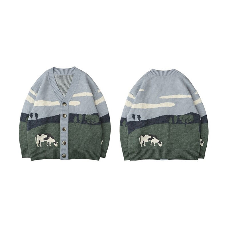 Vintage Cow Pattern Knitted Winter Loose Pullover Sweaters 3