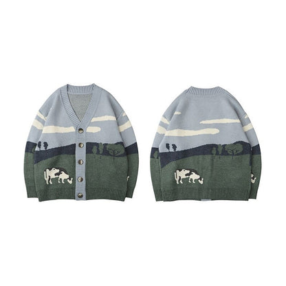 Vintage Cow Pattern Knitted Winter Loose Pullover Sweaters 3