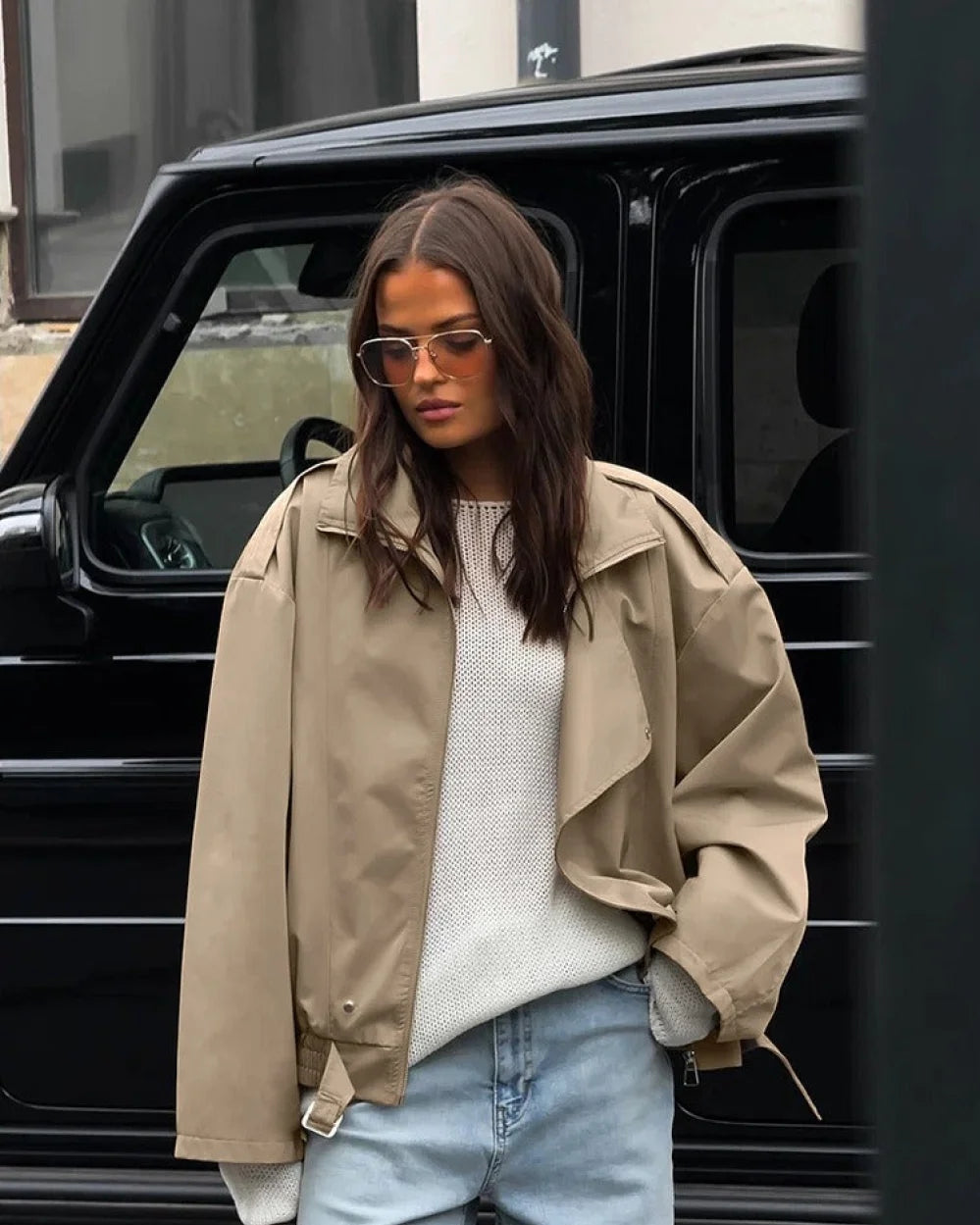 Kavi Women's Trench Coat | Loose Fit, Lapel Collar, Zipper Detail 2