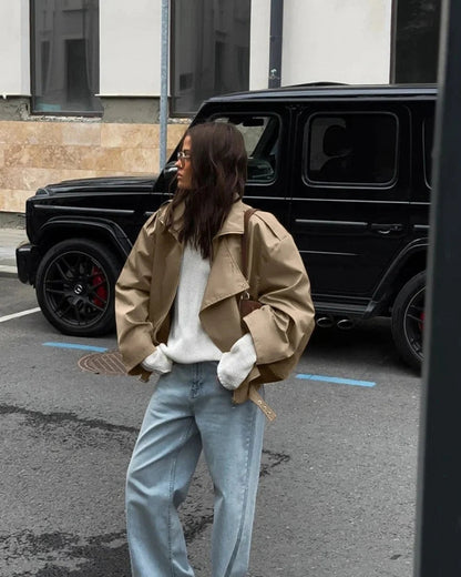 Kavi Women's Trench Coat | Loose Fit, Lapel Collar, Zipper Detail 4