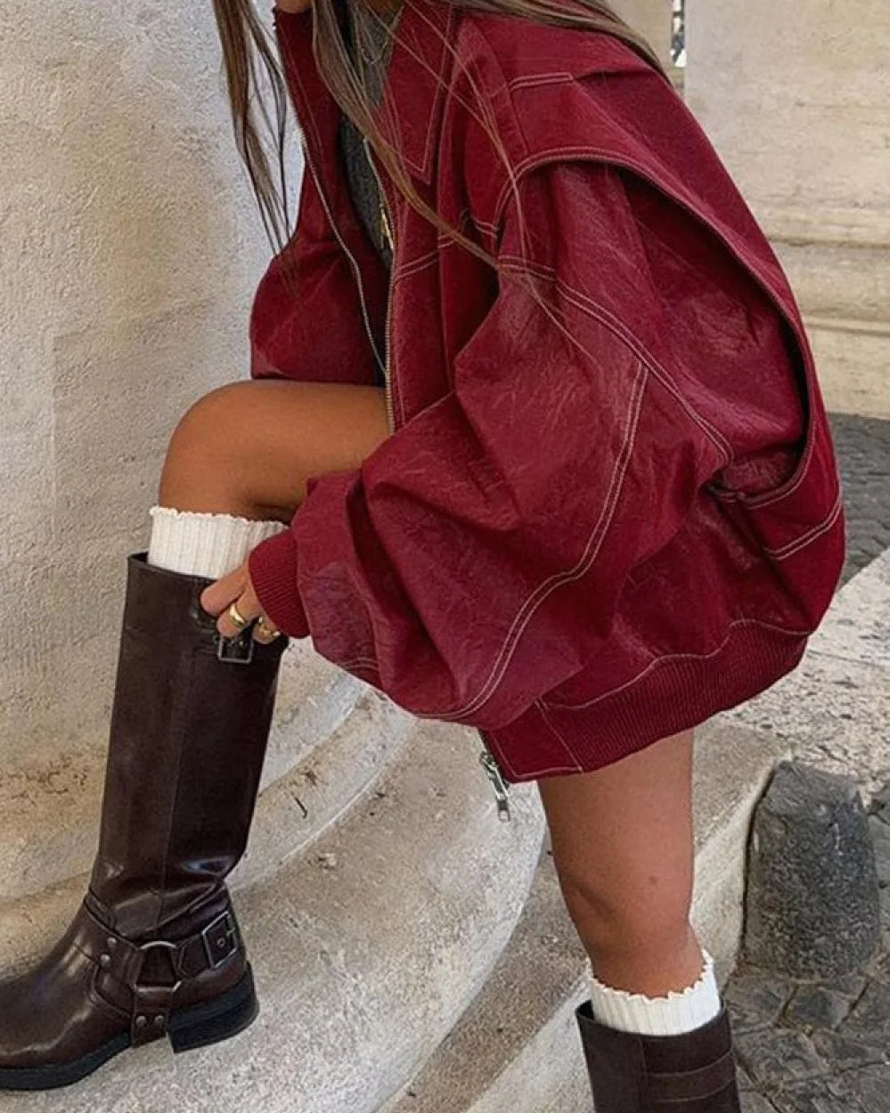 Vera Women's Leather Jacket | Loose Fit, Long Sleeve 3