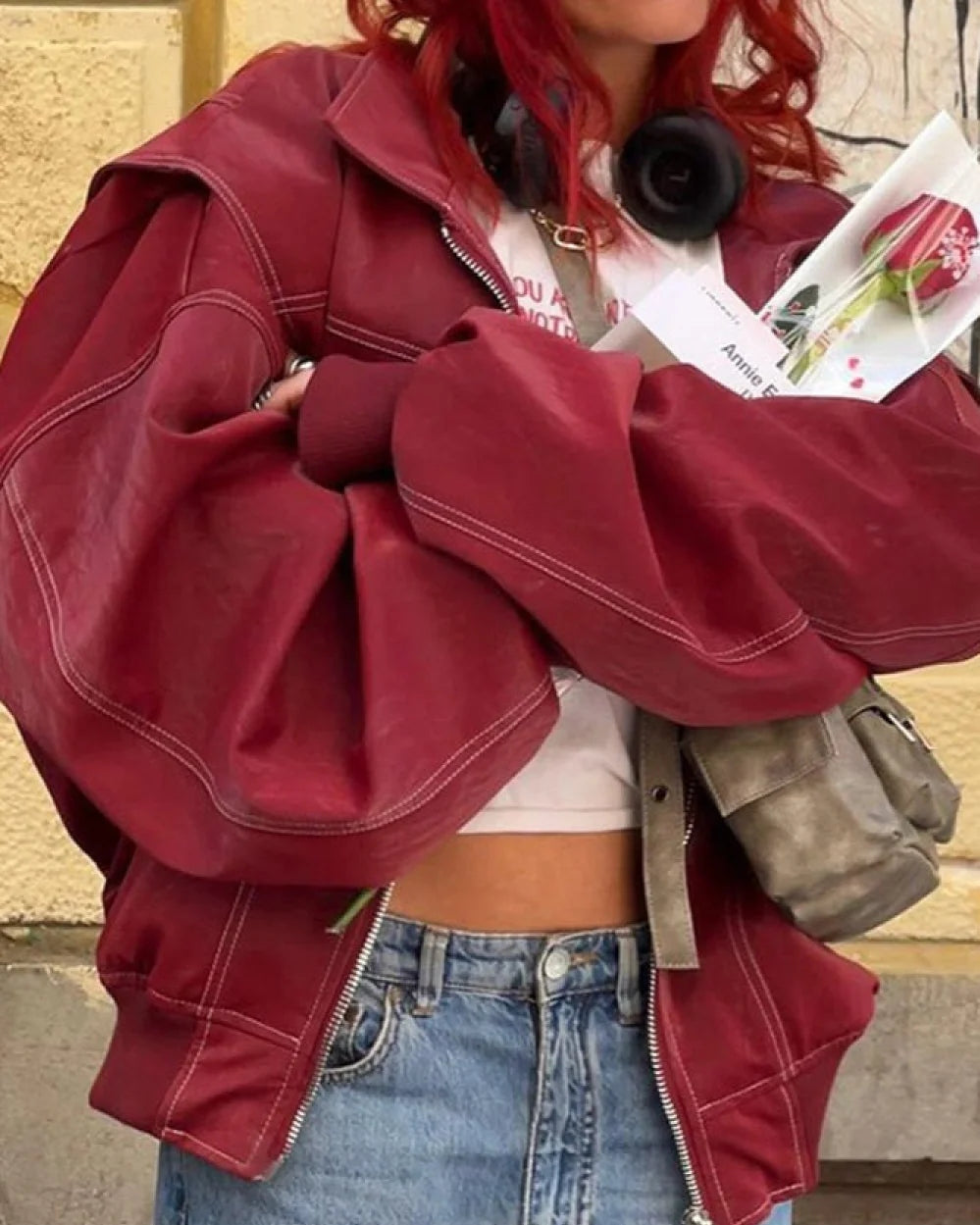 Vera Women's Leather Jacket | Loose Fit, Long Sleeve 4