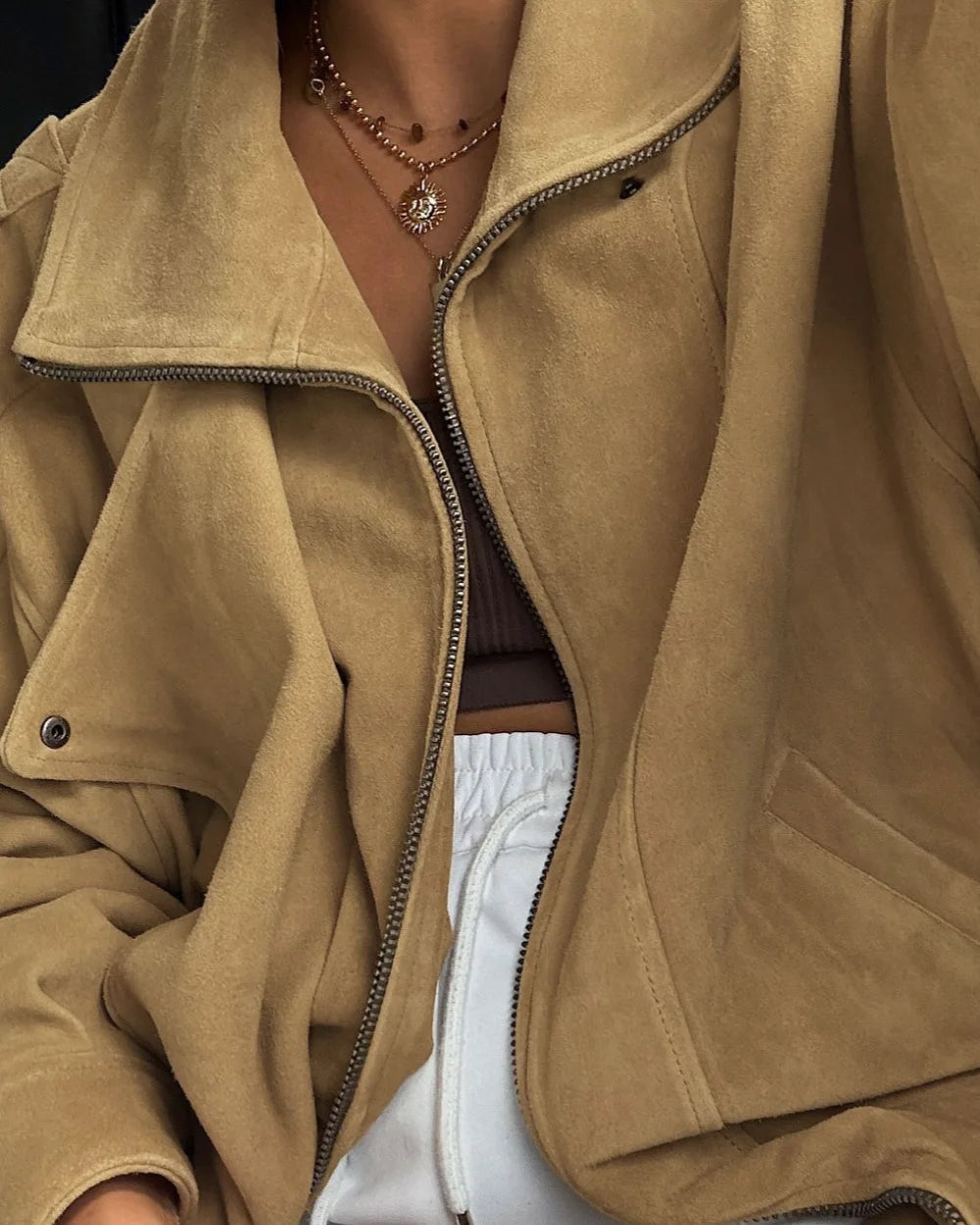 Vera Women's Jacket | Suede, Loose Fit Stand Collar 1