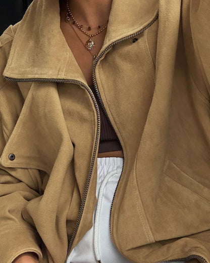 Vera Women's Jacket | Suede, Loose Fit Stand Collar 1