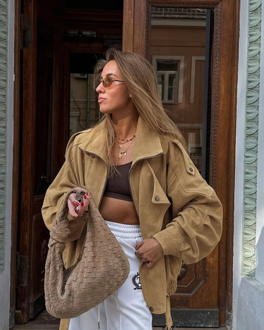 Vera Women's Jacket | Suede, Loose Fit Stand Collar 2