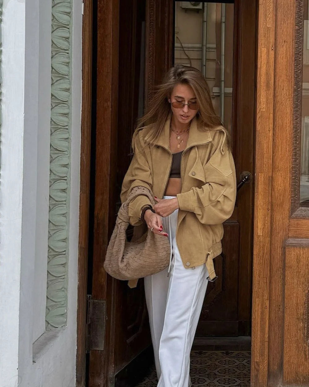 Vera Women's Jacket | Suede, Loose Fit Stand Collar 4